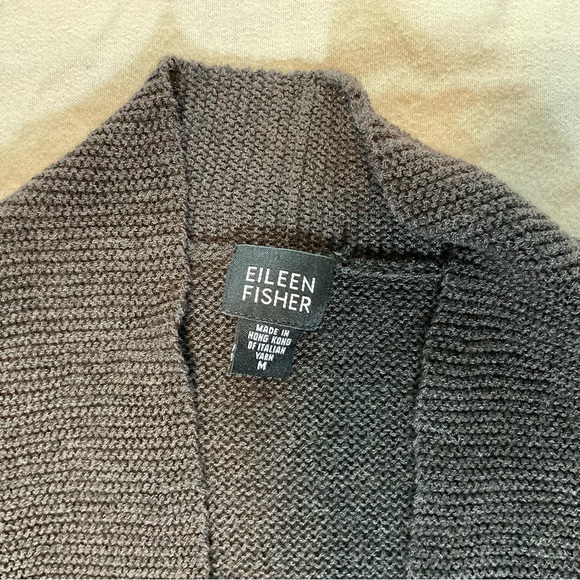 Vintage Eileen Fisher 100% Wool Rib Knit Open Front Cardigan - Picture 4 of 11